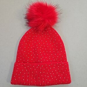 Shiraleah Red Knit Beanie with Pom-Pom